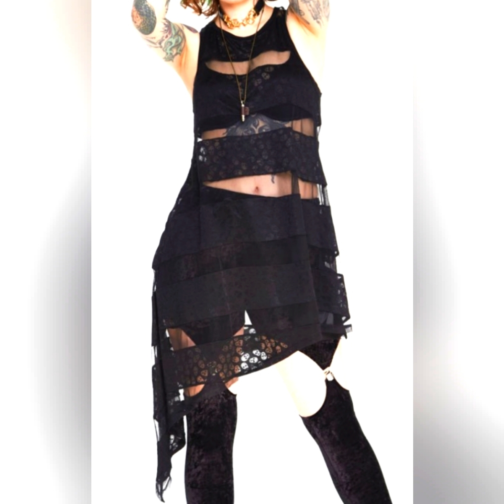 Black Skull print sheer dress